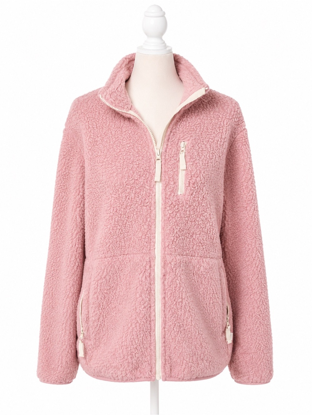 Talbots Pink Teddy Fleece Jacket Large Full Zip Sherpa Cozy Soft Pullover